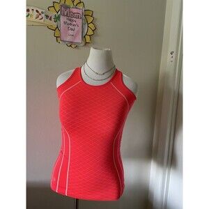 Athleta Finish Fast Line Tank Size XS Coral Orange Racerback Top T Shirt Ruched